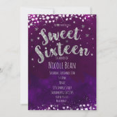 Sweet 16 Purple & Argent Starry Invitations de nui (Devant)