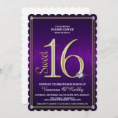 Sweet 16 Purple/Gold Metallic Party Invitations (Devant / Derrière)