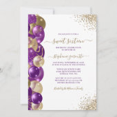 Sweet 16 Purple Gold Sparkle Balloon Invitation (Devant)