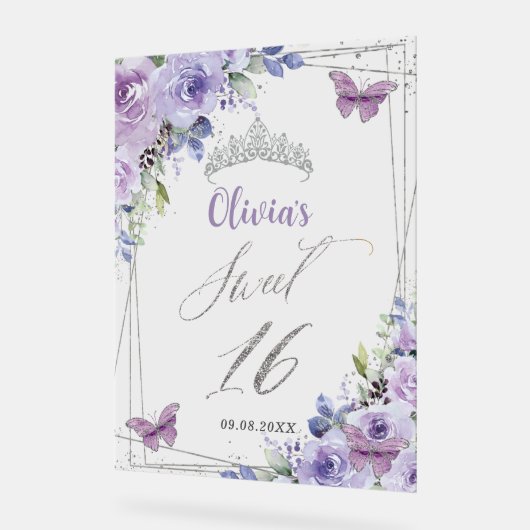 Sweet 16 Purple Lilac Floral Argent Bienvenue (Angle)