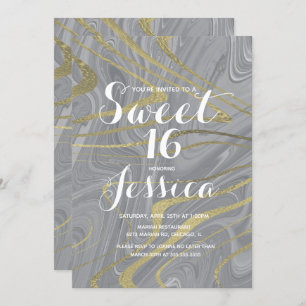 Sweet 16 Quince Marble Liquid Gray Faux Gold Kaart