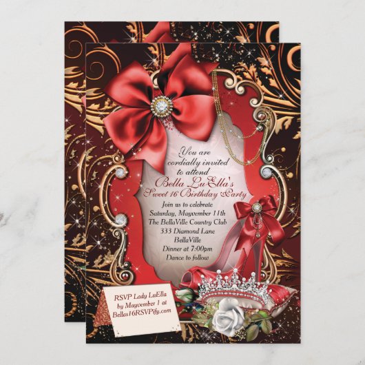 Sweet 16 Quinceanera Party Invitations (Devant / Derrière)