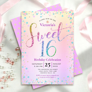 Sweet 16 Rainbow Glitter Confetti Ombre Birthday Kaart