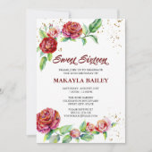 Sweet 16 Red Roses Gold Confetti Floral Kaart (Voorkant)