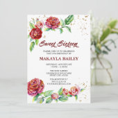 Sweet 16 Red Roses Gold Confetti Floral Kaart (Staand voorkant)