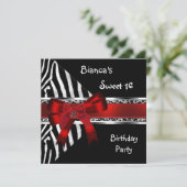 Sweet 16 Red Silver Black Zebra Leopard Birthday Kaart (Staand voorkant)