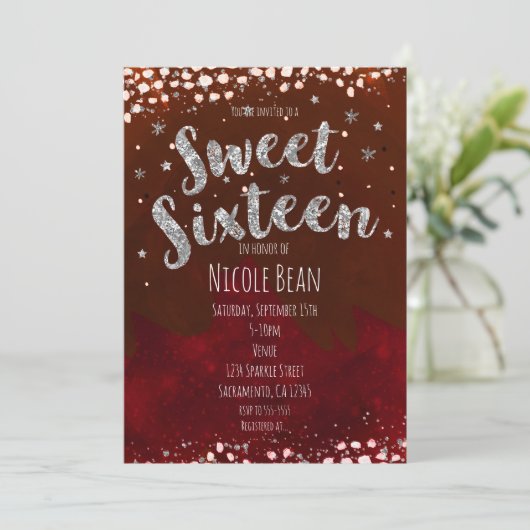 Sweet 16 Red & Silver Starry Night Invitations (Debout devant)