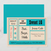 Sweet 16 Retro Concert Ticket Invitation Kaart (Voorkant / Achterkant)