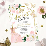 Sweet 16 Robe Florale Invitation papillon<br><div class="desc">Adorable, rose vif floral, invitations de fête d'anniversaire sweet sixteen. Facile à personnaliser avec vos détails. Contactez-moi par conversation si vous avez des questions sur l'oeuvre ou avez besoin d'une personnalisation. Vérifiez la collection pour plus d'éléments. VEUILLEZ NOTER : Pour obtenir de l'aide sur les commandes, l'expédition, l'information sur les...</div>