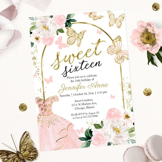 Sweet 16 Robe Florale Invitation papillon