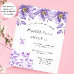 Sweet 16 robe violet blanc invitation à la florais<br><div class="desc">Une invitation moderne, élégante et glamour pour une fête Sweet 16, 16e anniversaire. Sur le devant : Un arrière - plan blanc avec une robe violette, violette lilas et des fleurs. Le nom est écrit avec un script de style moderne écrit à la main. Personnalisez et ajoutez les détails de...</div>