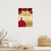 Sweet 16 rode gouden jurk, welkom poster (Keuken)