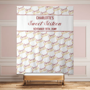 Sweet 16 Rood Gouden Verjaardagsfeest Achtergrond Wandkleed