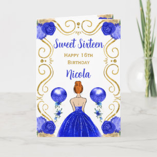 Sweet 16 Roodharige Prinses Blauw Gefeliciteerd Kaart