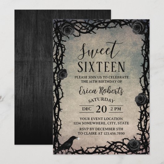 Sweet 16  Roos & Dark Fairytale Thorn Kaart (Voorkant / Achterkant)