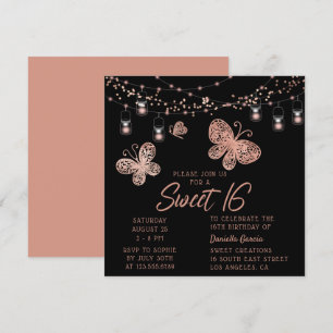 Sweet 16 Roos Gold Butterfly Chic Modern Birthday Kaart