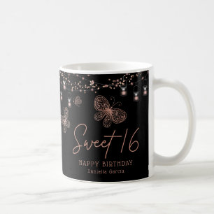 Sweet 16 Roos Gold Butterfly Chic Modern Birthday Koffiemok