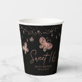 Sweet 16 Roos Gold Butterfly Chic Modern Birthday Papieren Bekers (Voorkant)