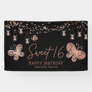 Sweet 16 Roos Gold Butterfly Chic Modern Birthday Spandoek