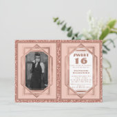 Sweet 16 Roos Gold en Glitter Gatsby Art Deco Kaart (Staand voorkant)
