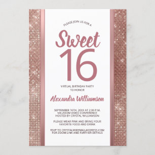 Sweet 16 Roos Gold Glam Chic Virtual 16th Birthday Kaart
