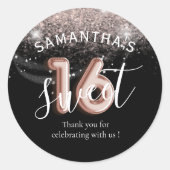 Sweet 16 Roos Gold Pink Glitter Ballon Style Ronde Sticker (Voorkant)