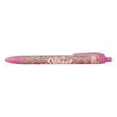 Sweet 16 Roos Gold Pink Glitter Name Party Favor Zwarte Inkt Pen (Bovenkant)