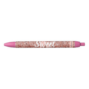 Sweet 16 Roos Gold Pink Glitter Name Party Favor Zwarte Inkt Pen
