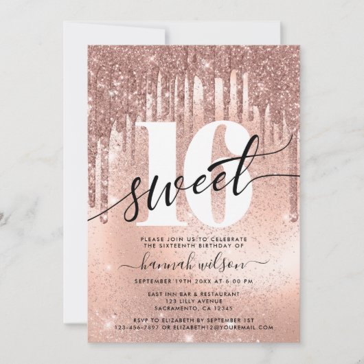 Sweet 16 Roos Gold Trendy Invitation Kaart (Voorkant)