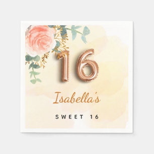 Sweet 16 roos gouden eucalyptusmonogram servet