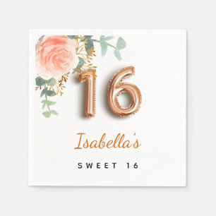 Sweet 16 roos gouden eucalyptusmonogram servet
