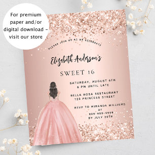 Sweet 16 roos gouden glitter jurk budget uitnodigi