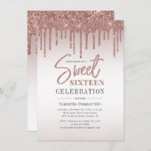 Sweet 16 Roos Gouden Glitter Script Verjaardagsfee Kaart (Voorkant / Achterkant)