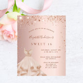 Sweet 16 roos gouden jurk uitnodiging