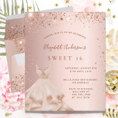 Sweet 16 roos gouden jurk uitnodiging