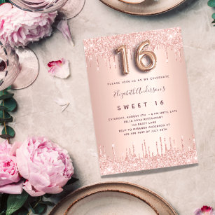 Sweet 16 roos gouden roze glitter 16e verjaardag kaart