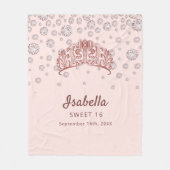 Sweet 16 roos gouden tiara kroonroze monogram fleece deken (Voorkant)
