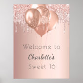 Sweet 16 roos gouden zweter welkomstfeest poster (Voorkant)