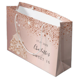 Sweet 16 roos goudglitter jurk groot cadeauzakje