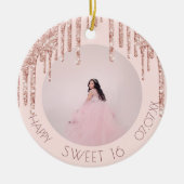 Sweet 16 roos goudglitter keramisch ornament (Voorkant)
