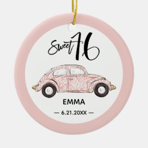 Sweet 16 Roos Roze fotonaam Keramisch siermiddel Ornament