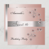Sweet 16 Rose Anniversaire Invitation (Devant / Derrière)