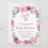 Sweet 16 Rose Floral Invitations Anniversaire (Devant)