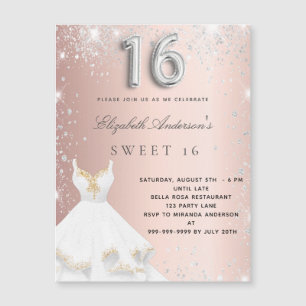 Sweet 16 rose or argent robe magnet invitation