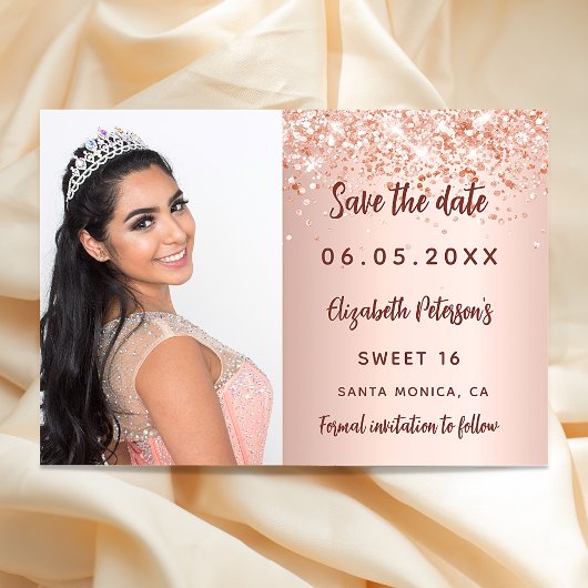 Sweet 16 rose or blush photo enregistrer la carte