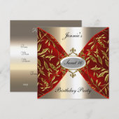 Sweet 16 rouge et métal Invitation fête d'annivers (Devant / Derrière)