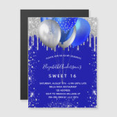 Sweet 16 royal bleu argent aimant invitation (Devant / Derrière)