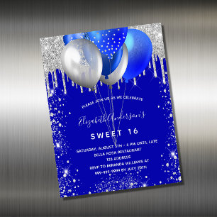 Sweet 16 royal bleu argent aimant invitation