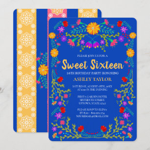 Sweet 16 Royal Blue Fiesta Bloemen 16e verjaardag Kaart