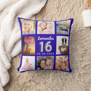 Sweet 16 royal blue Silver photocollage Kussen
